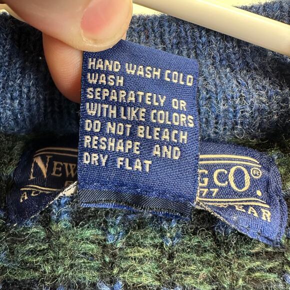 Newton Trading Co Blue Floral Shetland Wool Zip Sweater Womens Medium Grandma - Picture 15 of 16